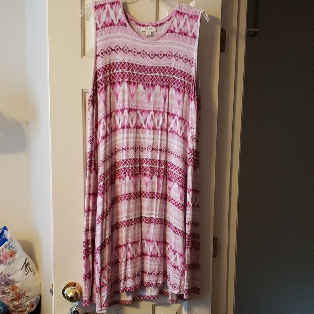 Style & Co Pink & White Sleeveless Dress Size Xl